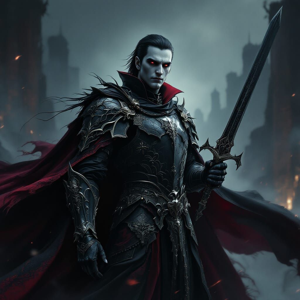 Vampire Knight in Gothic Armor, Fantasy Landscape