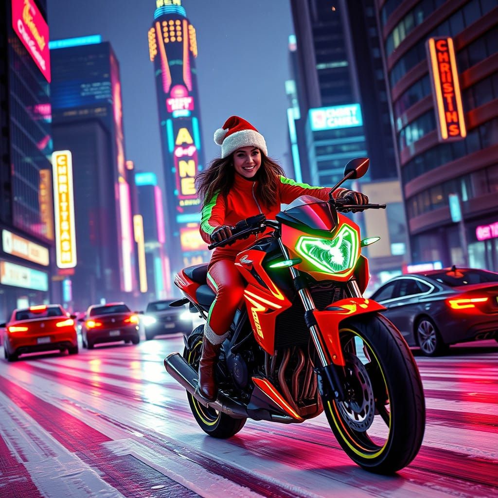 Vibrant Cyberpunk Christmas Rider