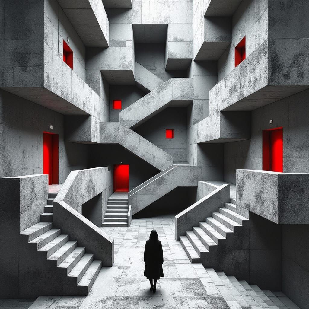Labyrinthine Stairwells: Impossible Structures in Op Art Sty...