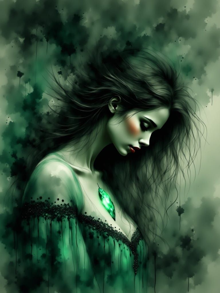 Ethereal Norse Goddess in Moody, Green Monochrome