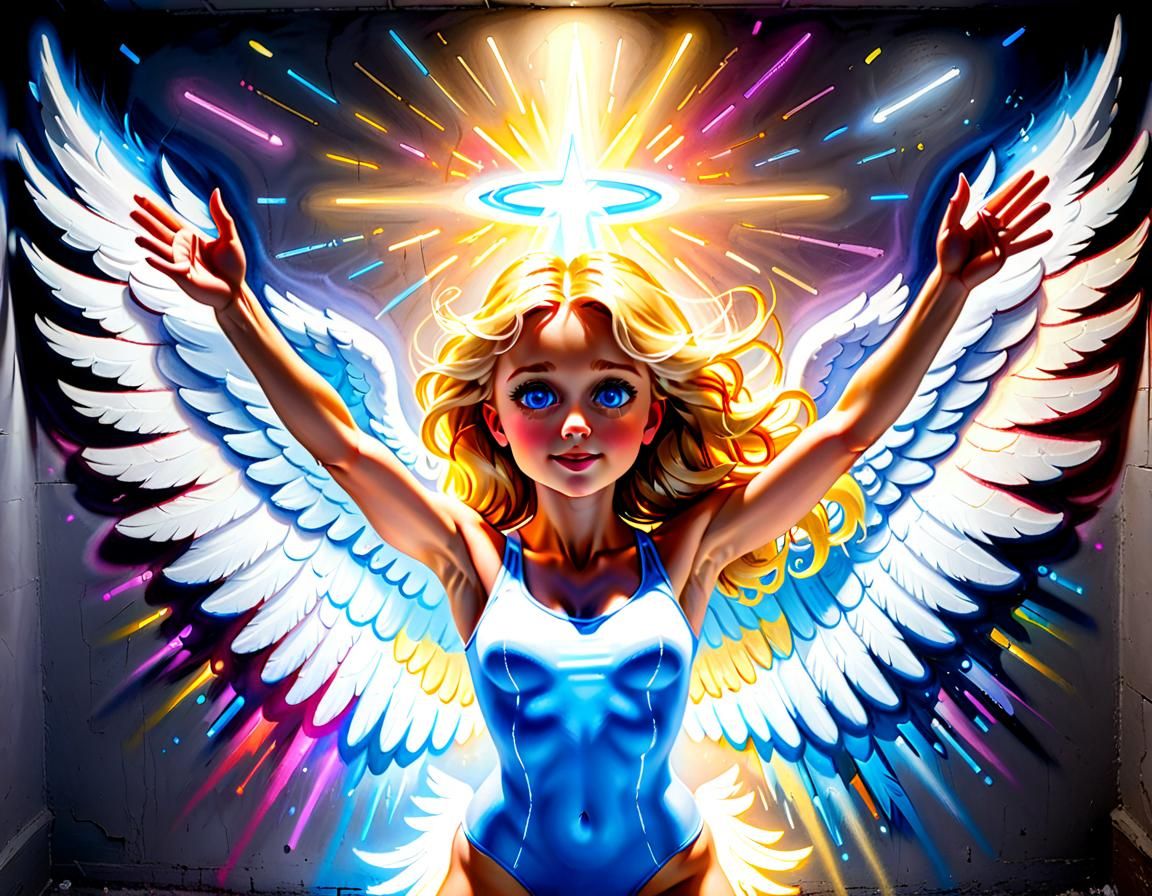 Colorful Chalk Drawing of Angel Girl