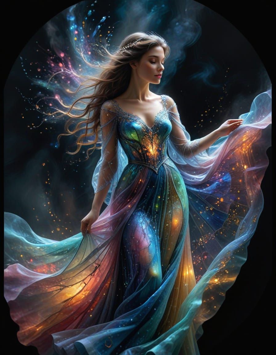 Ethereal Woman in Gossamer Stained Glass Gown