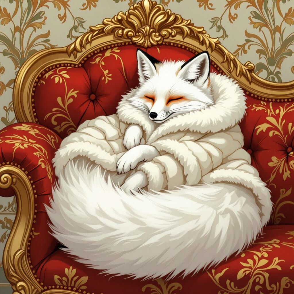 Sleeping Fox in Art Nouveau Style