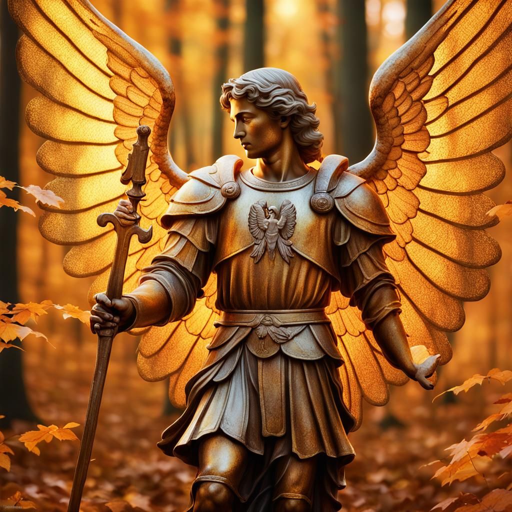 Saint Michael Archangel in Autumn Forest Photograph