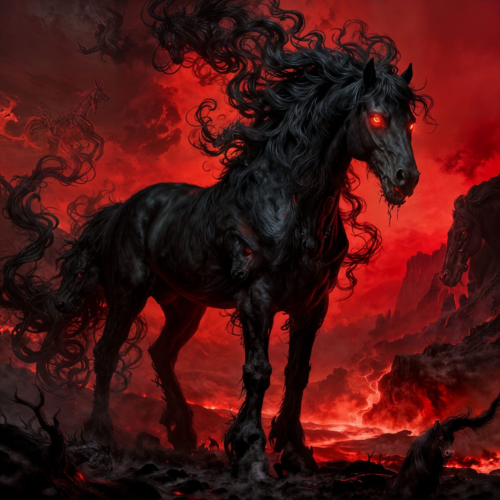 Nightmare Horse in Hellish Landscape Gothic Art