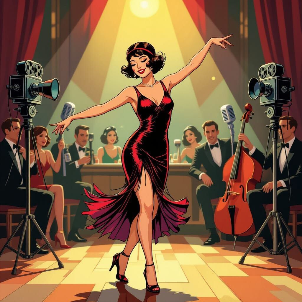 Flapper in 1930s Jazz Club Comic Book Art