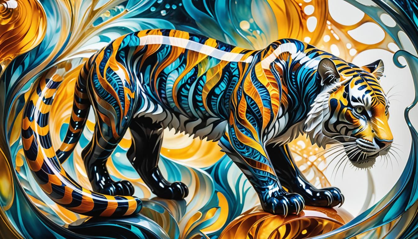 Surreal Glass Tiger in Abstract Expressionism
