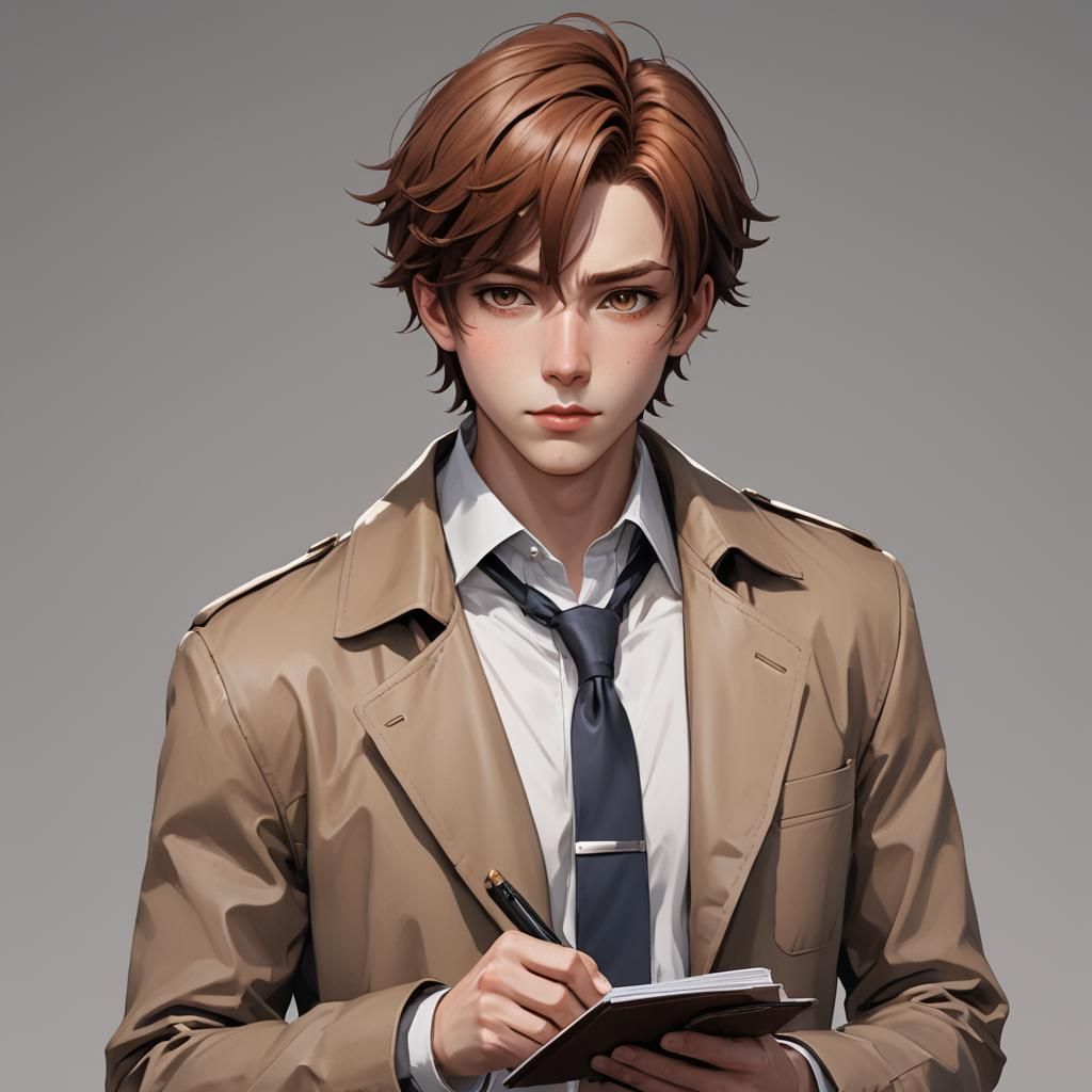 Anime Style Portrait of a Boy with Notepad