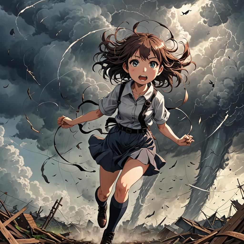 Anime Girl Caught in a Tornado