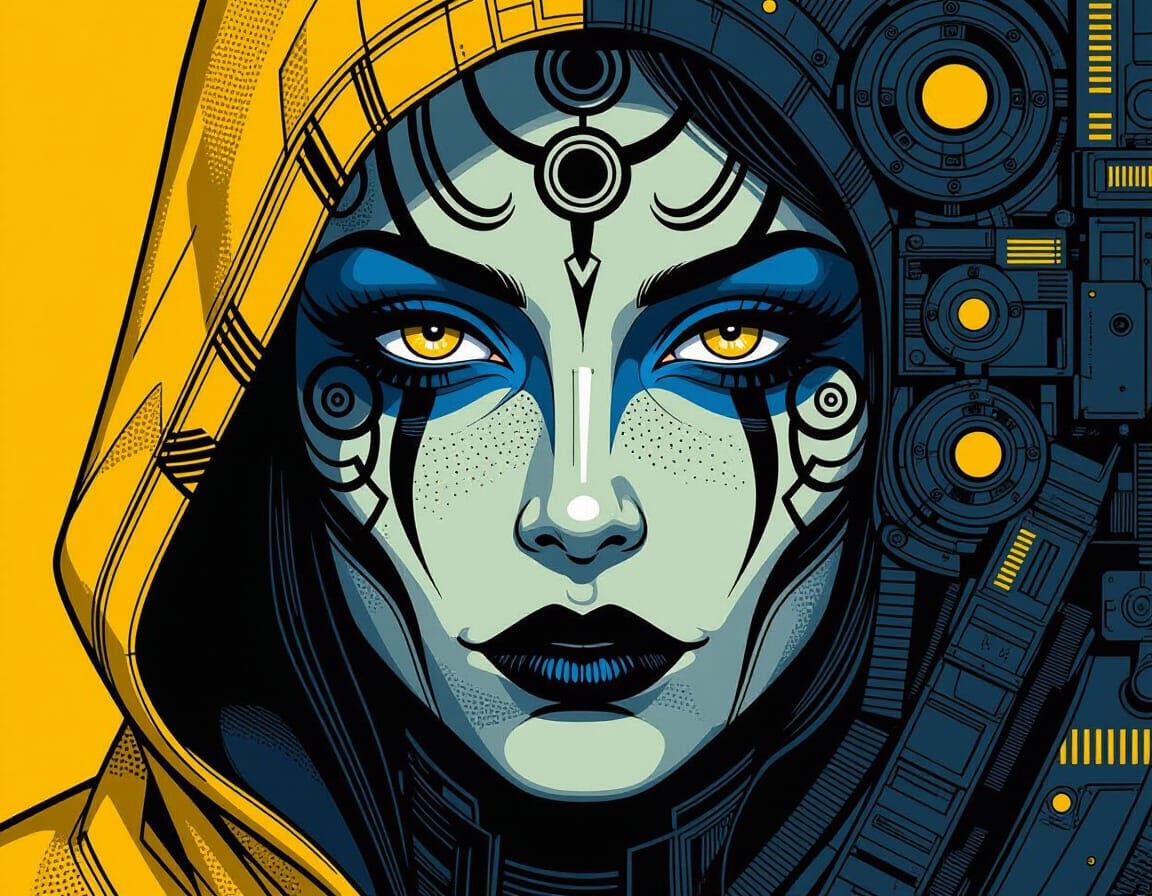 Futuristic Face with Intricate Patterns in Cyberpunk Style