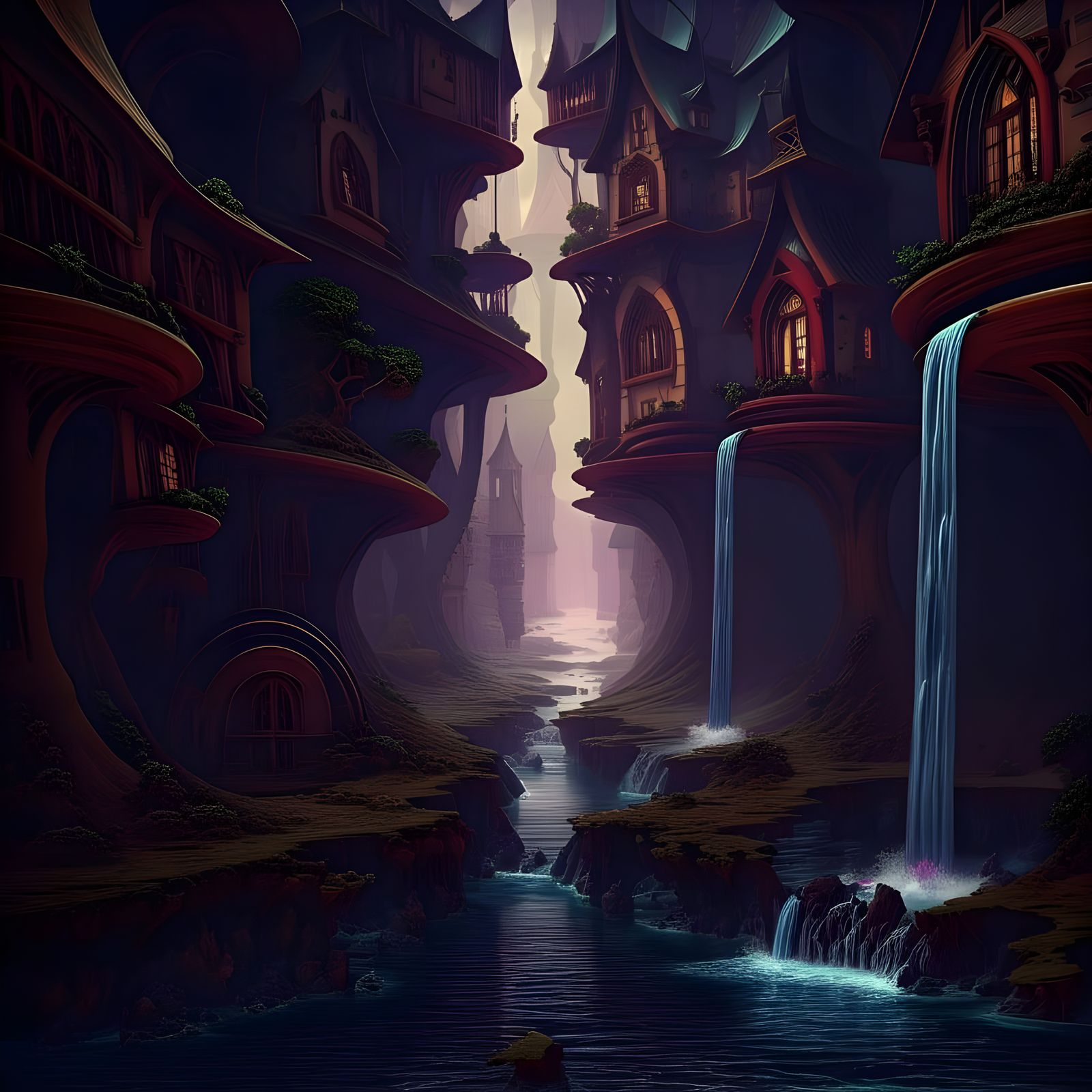 Surreal Multidimensional Landscape Inspired by Escher