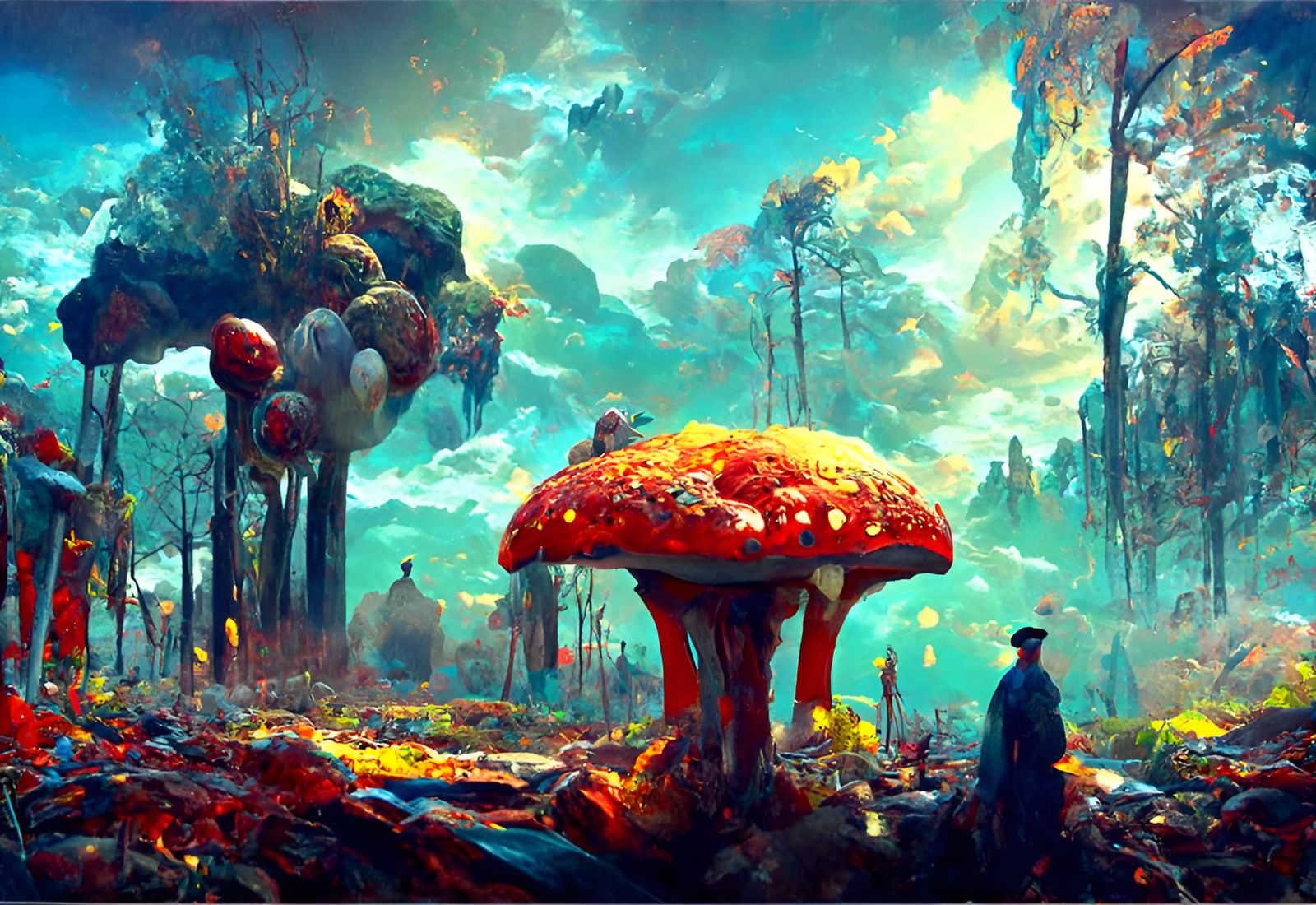 Giant Mushroom Forest: Hyperrealistic Landscape Painting