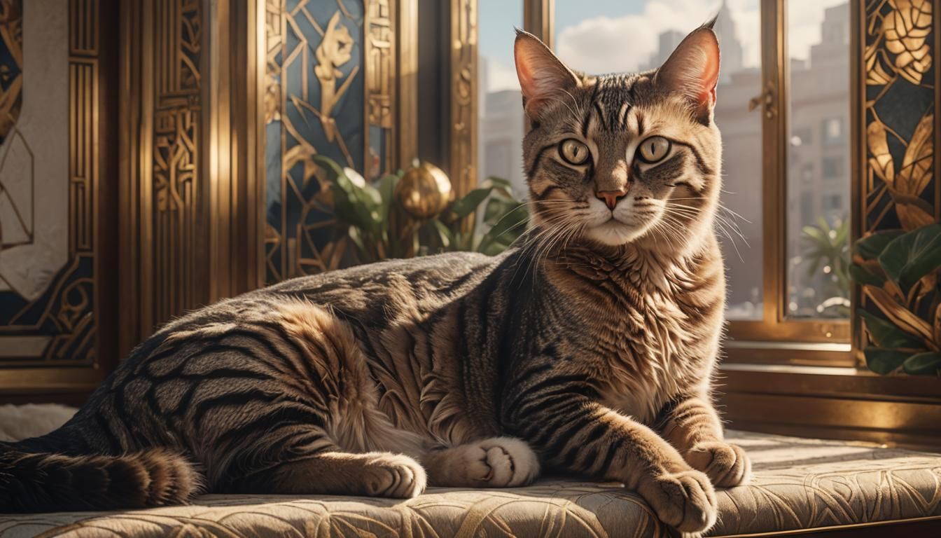 Egyptian Cat in Art Deco Room: Photorealistic Portrait