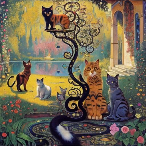 Anthropomorphic Cats Dream in Surrealist Oil Painting