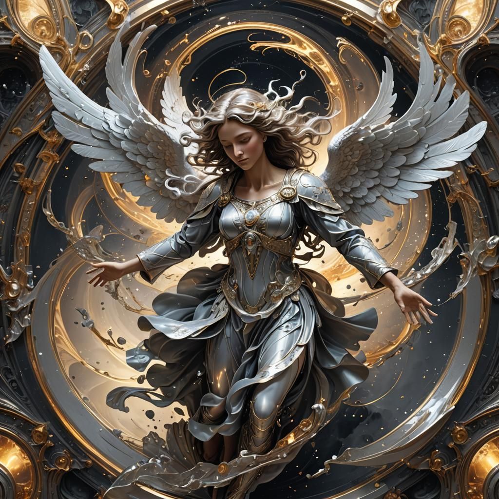 Embossed Angel in Flight with Fractal Vortex