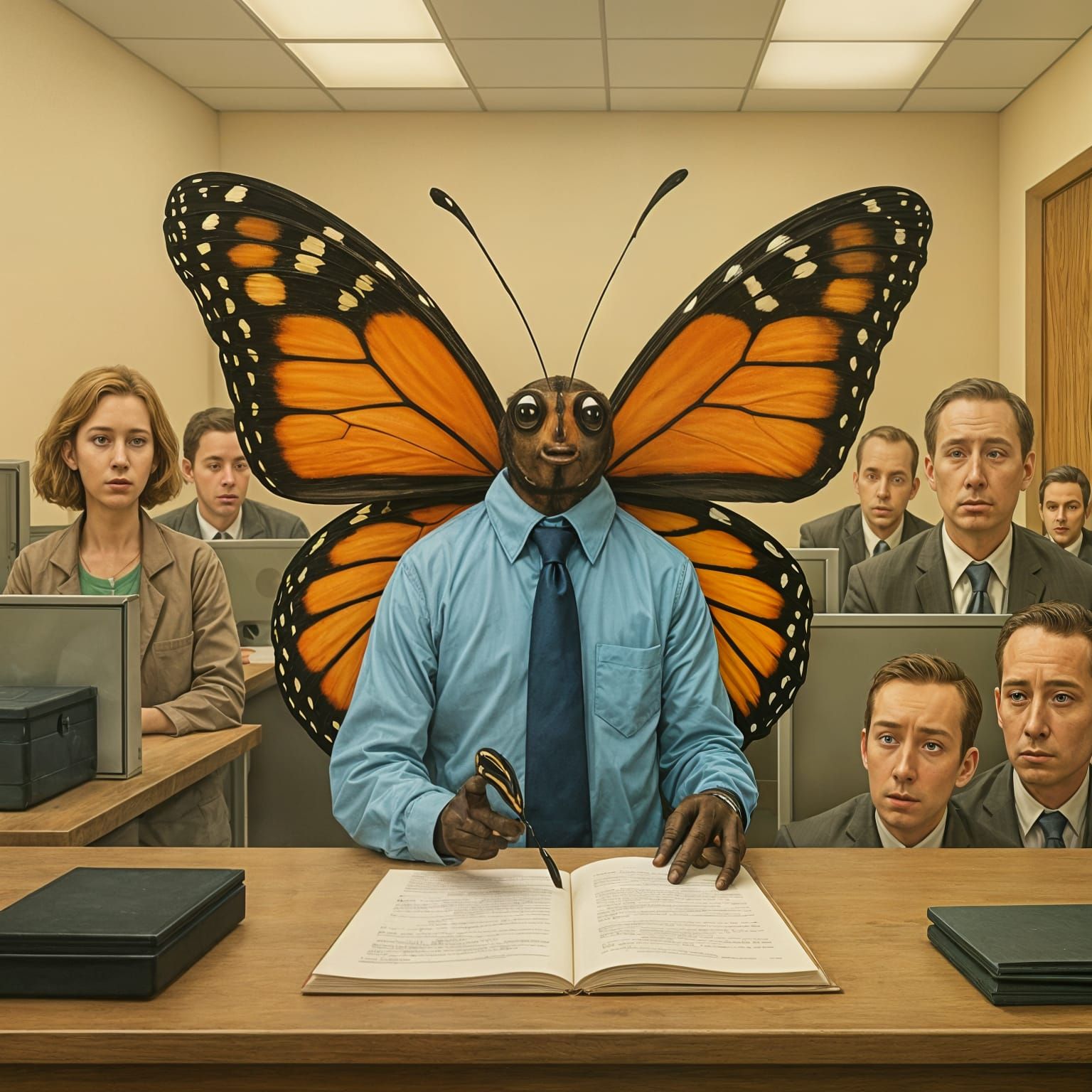 Butterfly's Office Job: A Humorous Surreal Artwork