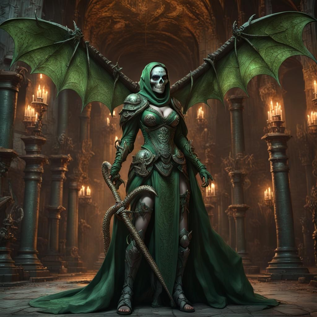 Skull-Faced Demon with Flail, Dark Fantasy Art