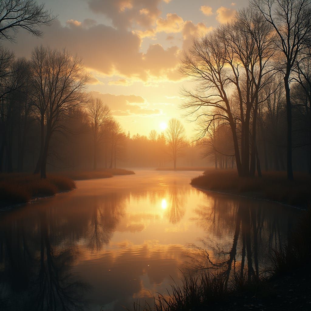 Serene Gilded Park Landscape at Dusk