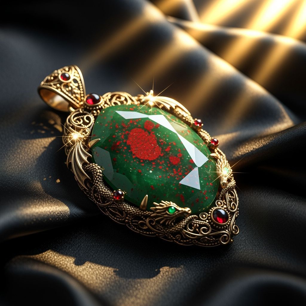 Ornate Bloodstone Pendant with Gold Filigree and Gemstones
