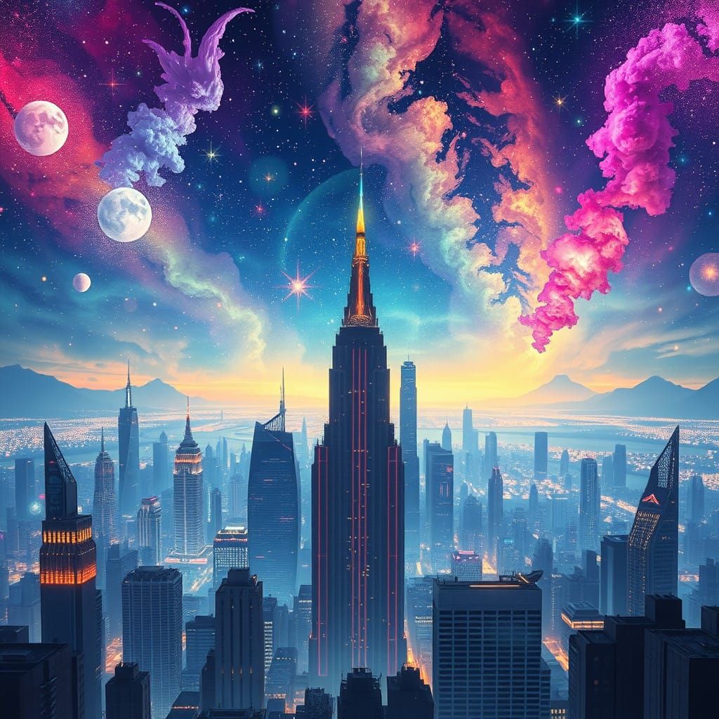 Futuristic Cityscape on New Year's Eve 3025 in Unreal Engine...