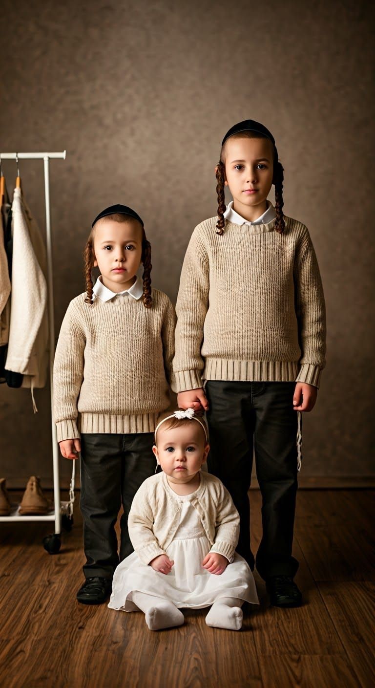 Hasidic Jewish Siblings in Autumn Photo Studio
