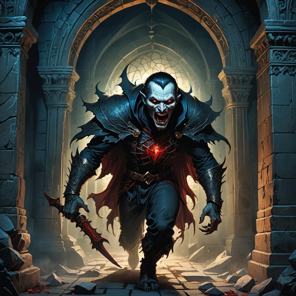 Terrifying Vampire in Gothic Crypt: Dark Fantasy Illustratio...