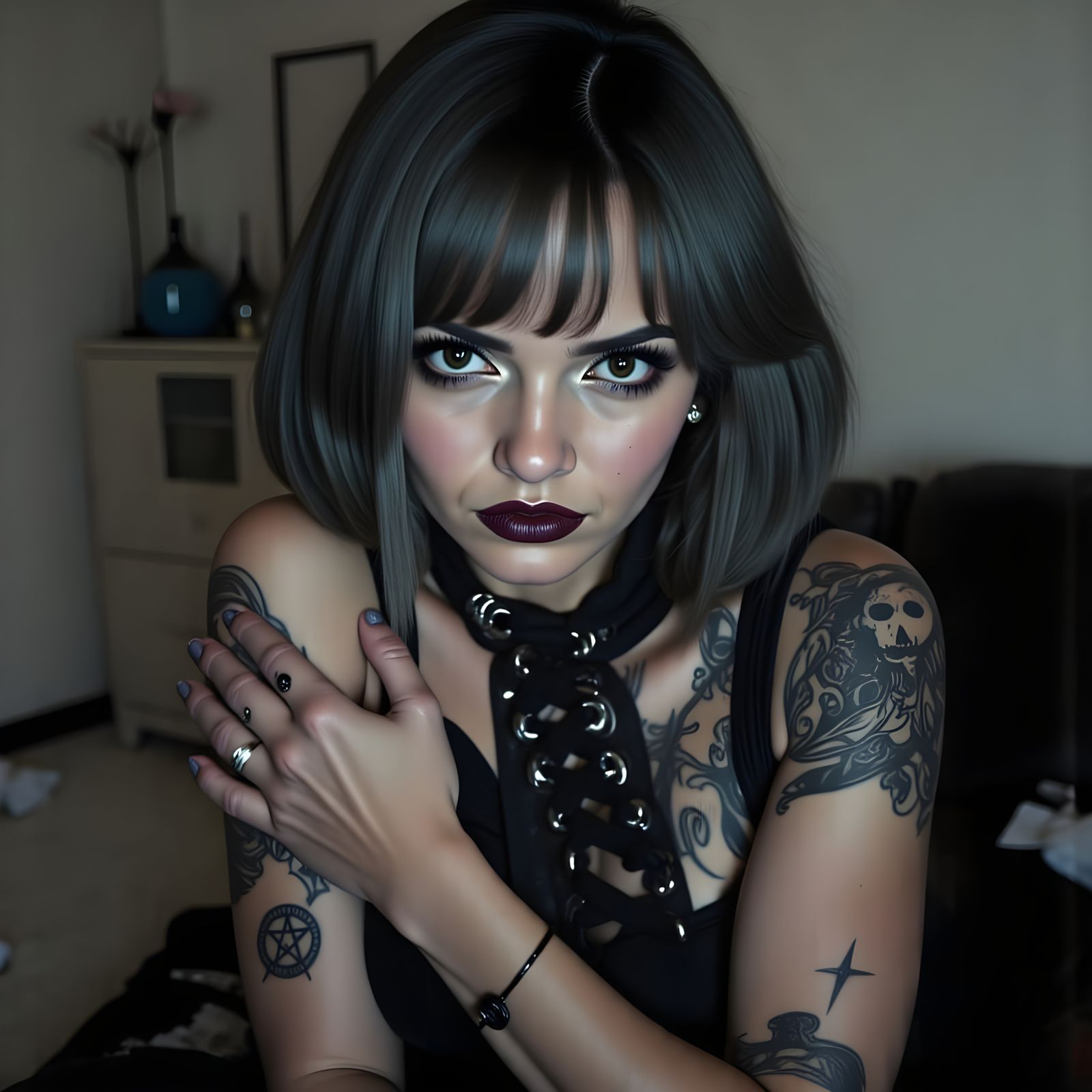 Gothic Female Portrait in a Surreal 1930s Cartoon Style