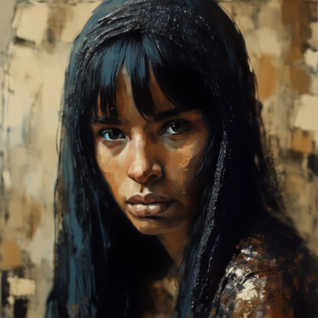 Emotive Portrait of a Young Woman in Expressionist Style