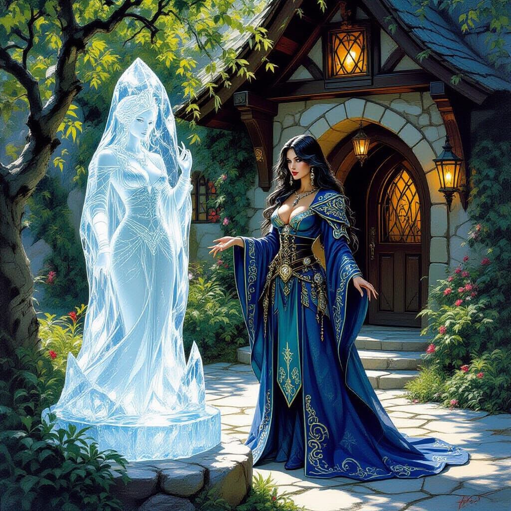 Sorceress and Ice Sculpture at Fantasy Inn