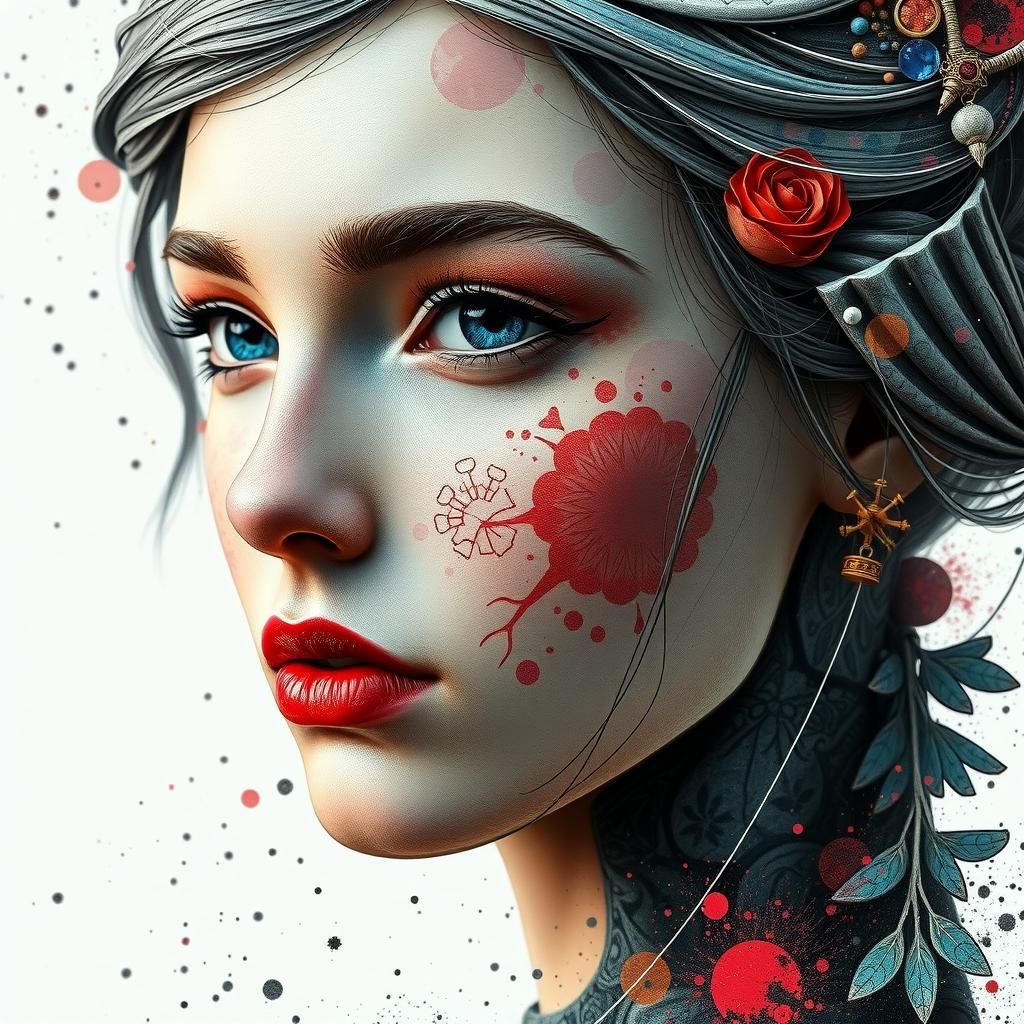 Hyperrealistic Princess Portrait with Ink and Watercolor Eff...