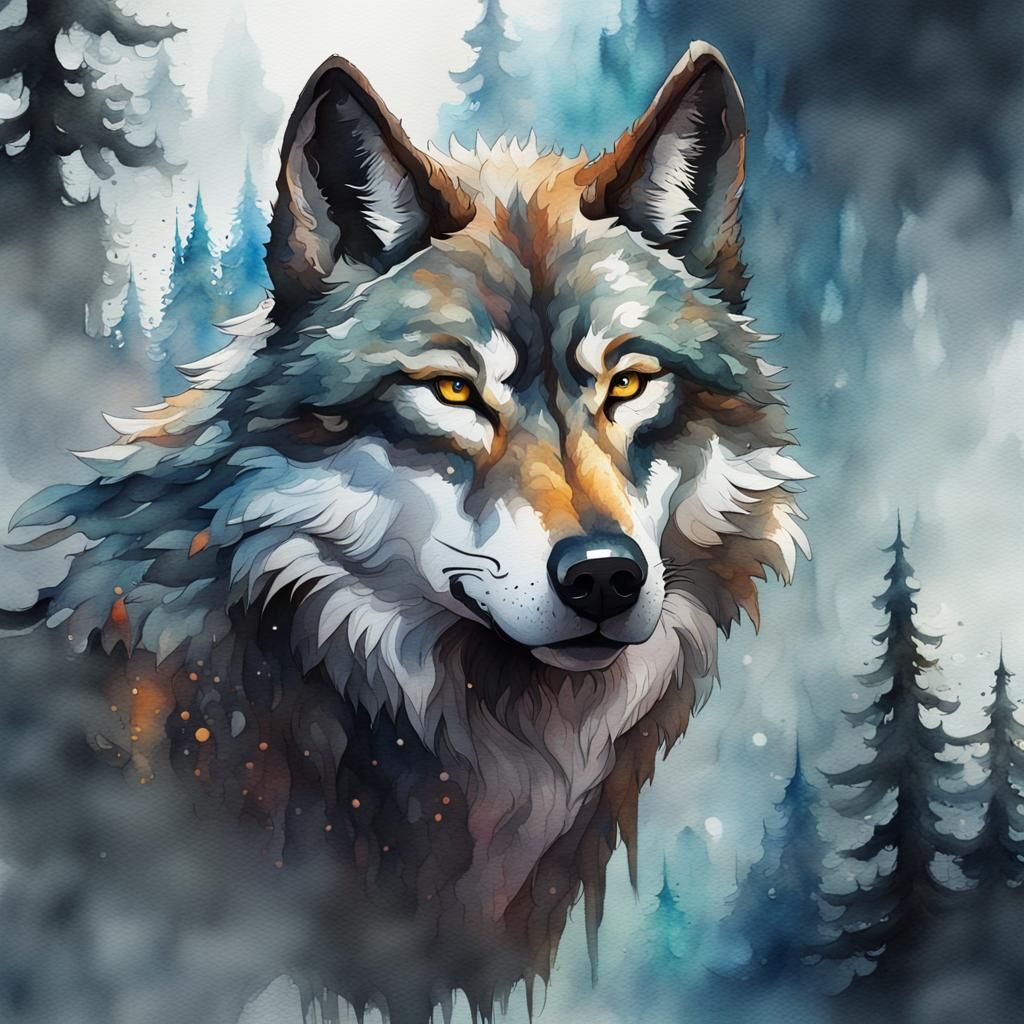 Detailed Wolf Watercolor Painting in 8K