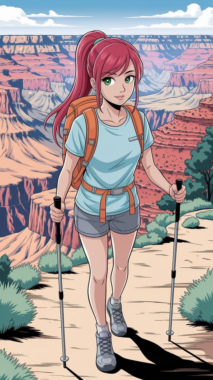 Japanese Hiker in Grand Canyon: Colored Pencil Art