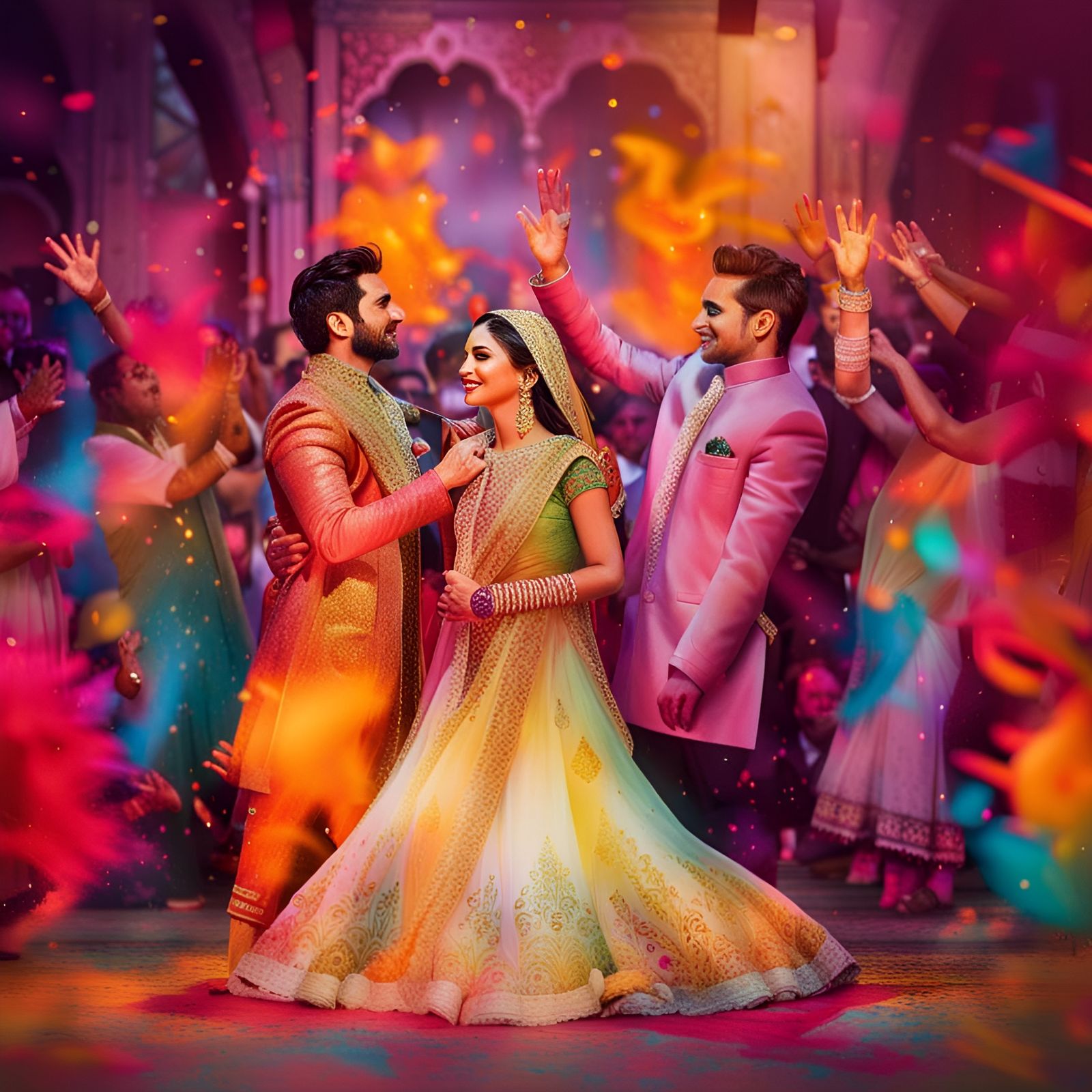 Hyperrealistic Colorful Bollywood Wedding Scene