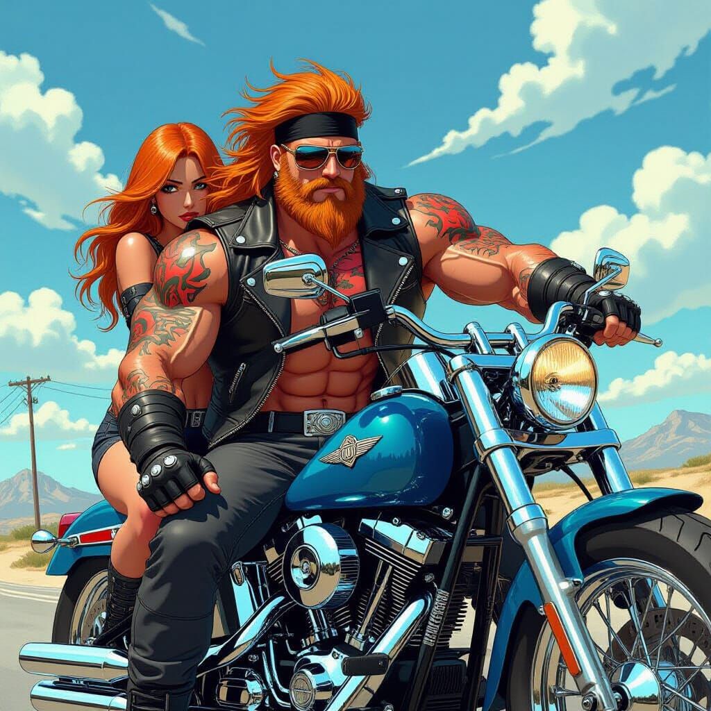 Wrestler on Motorcycle in 3D Anime Style