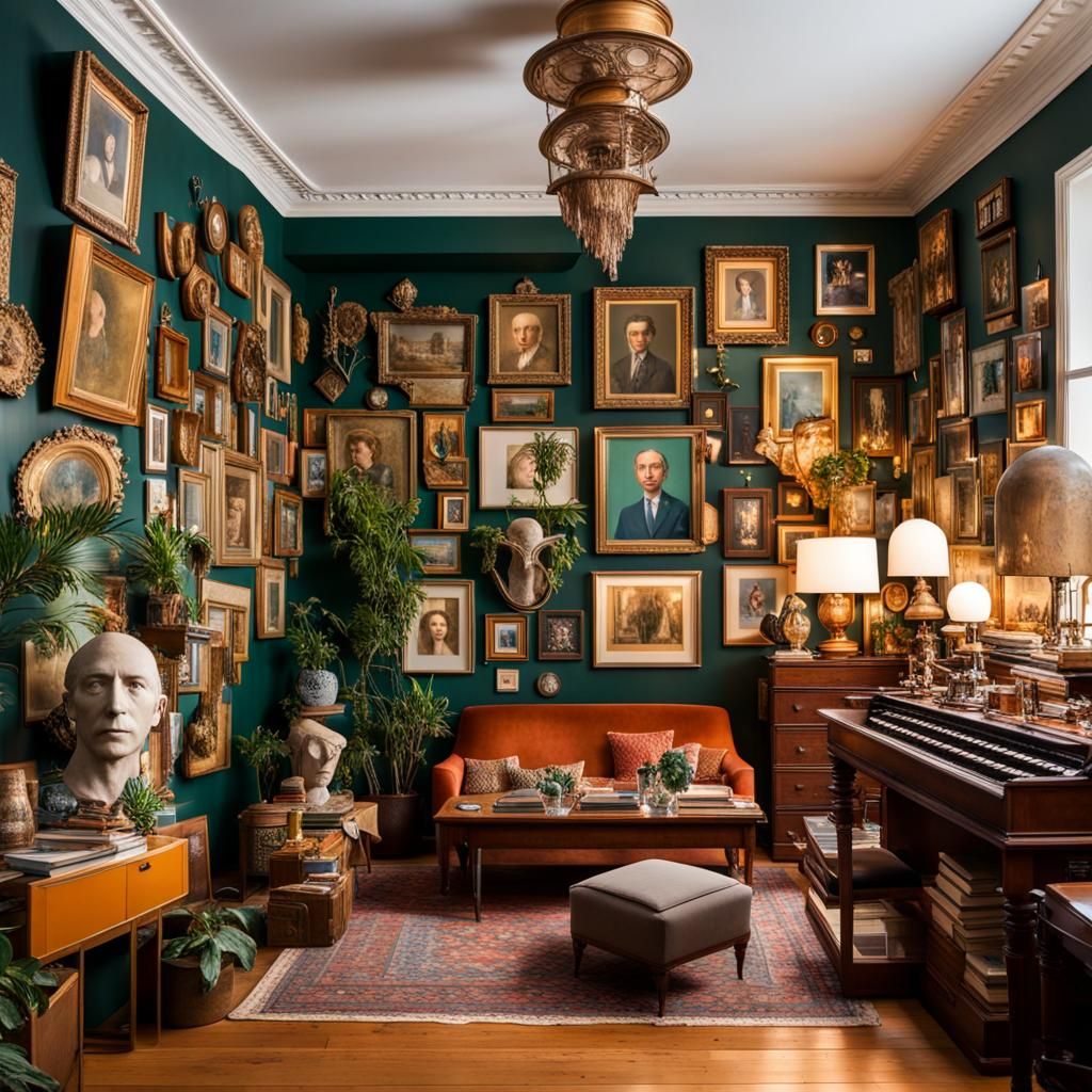 Maximalist Room with Portraits and Trinkets