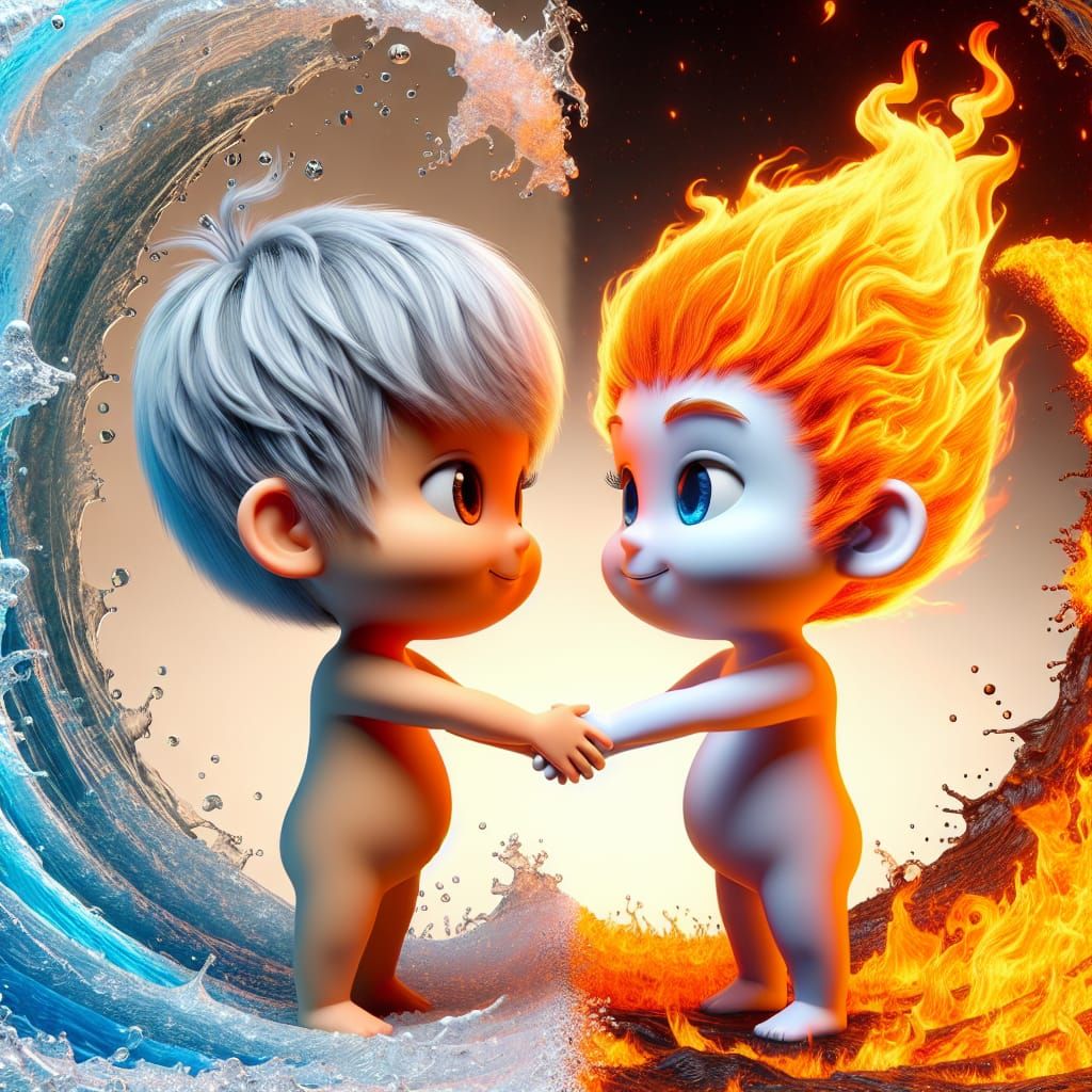 Harmonious Meeting of Fire and Water Elemental Children