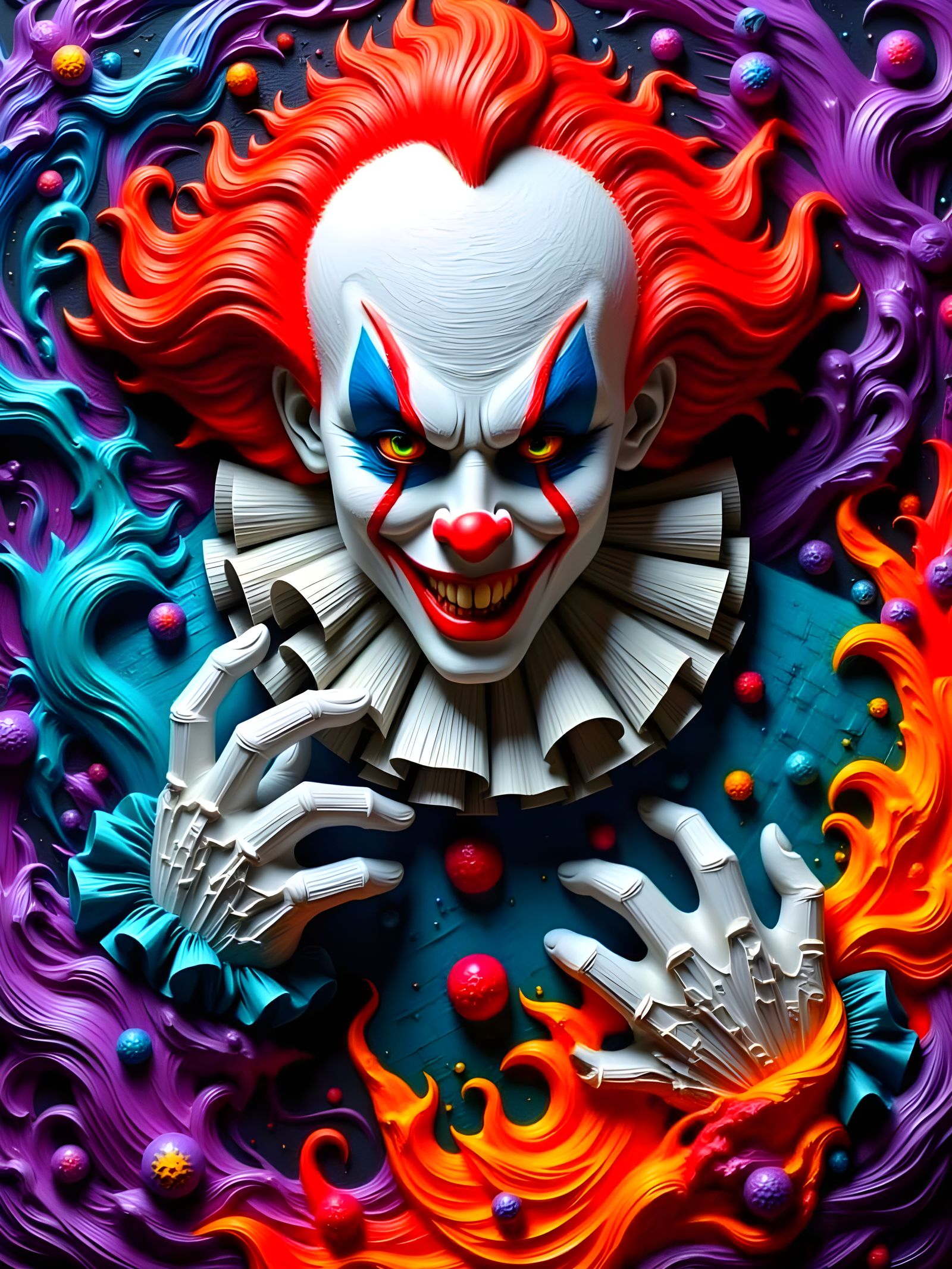 Creepy Clown in Vibrant Encaustic Art