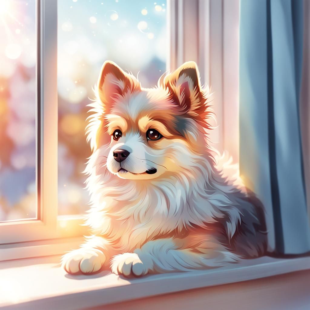 Chibi Manga Dog Gazing at Sunny Day