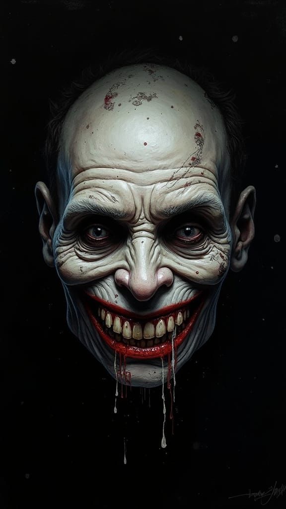 Macabre Portrait of a Grotesque Figure in Darkness
