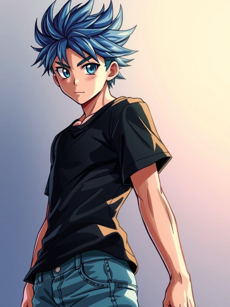 Vibrant Anime Boy in Dynamic Pose