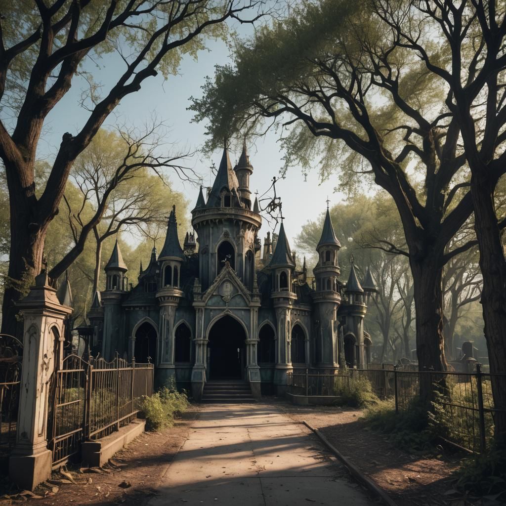 Gothic Abandoned Theme Park with Ghosts