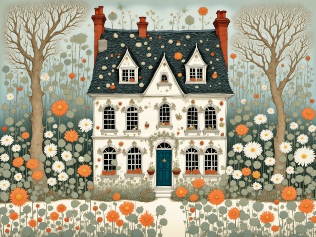 Whimsical, Intricately Detailed Home Scene in Watercolor Sty...
