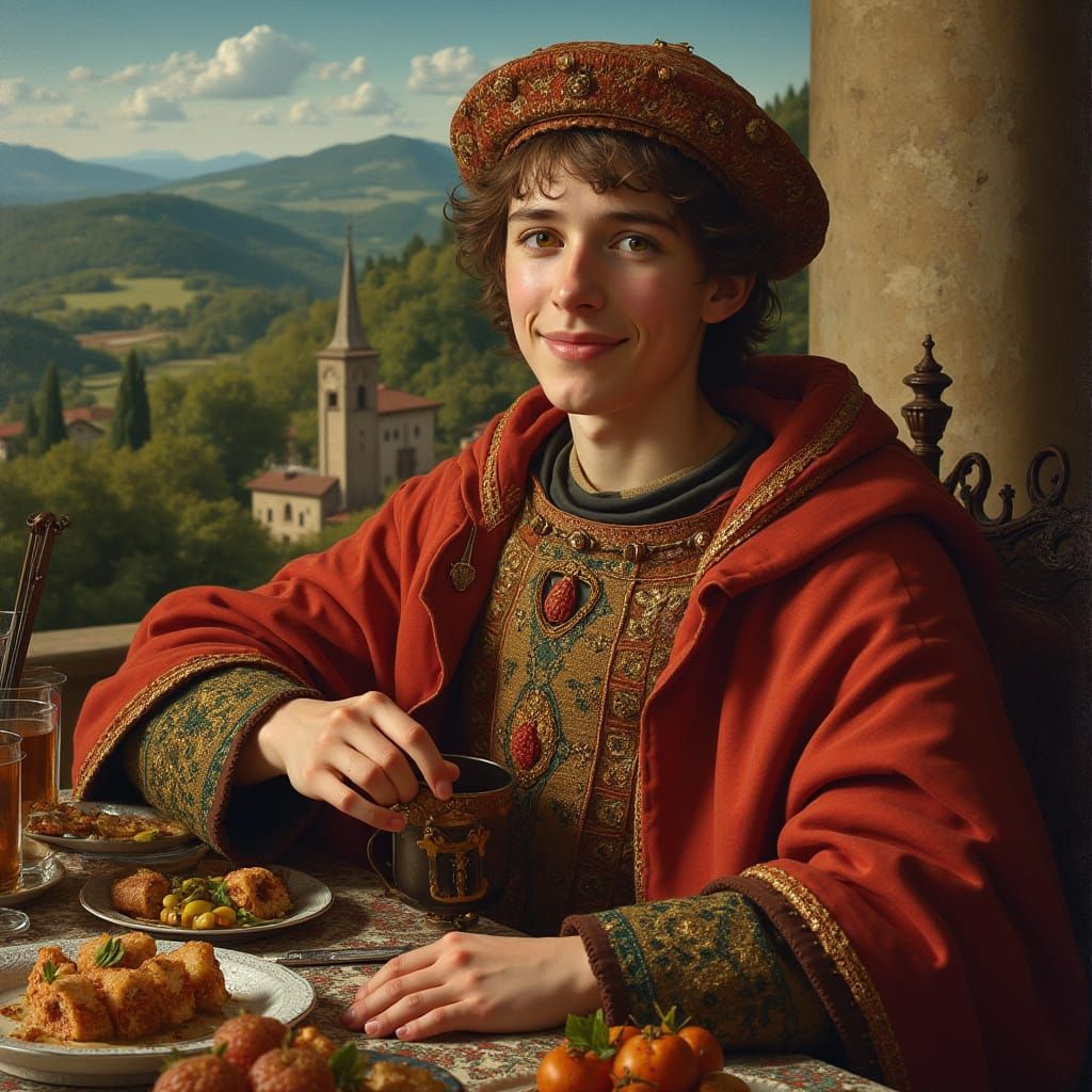 Youthful Saint Francis of Assisi in Lavish Medieval Attire