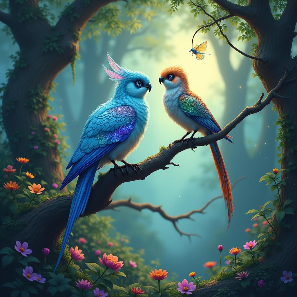 Magical Bird in Enchanted Forest Dreamscape