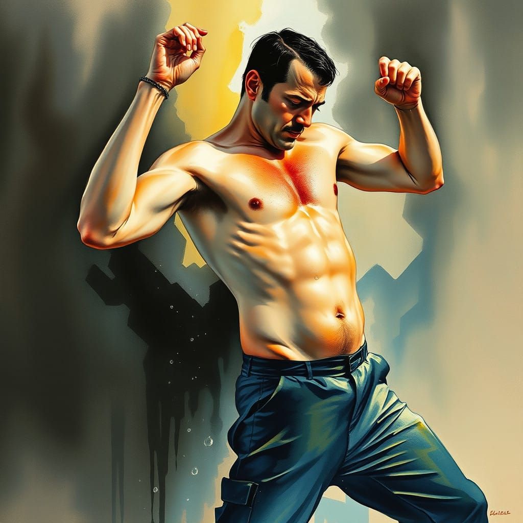 Portrait Al Capone Shirtless Dancing Fluidly Watercolors Wet Washed Yves Tanguy