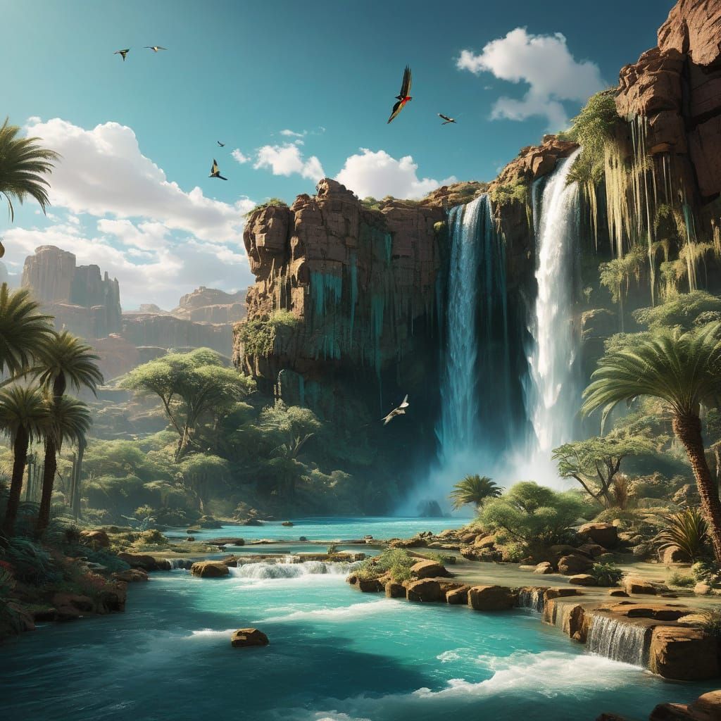 Hidden Desert Oasis Waterfall in Grand Style