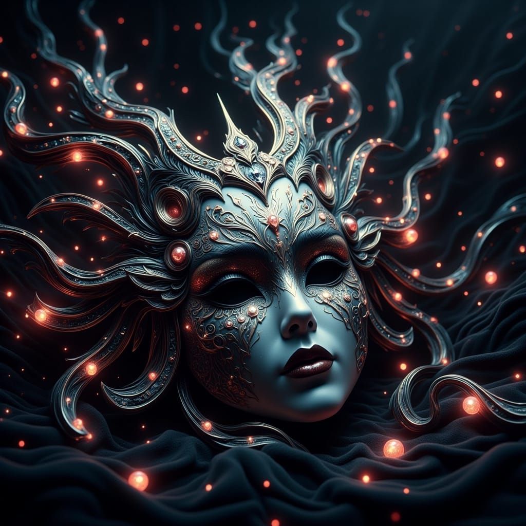 Ethereal Masquerade in Baroque Style with Glowing Gemstones