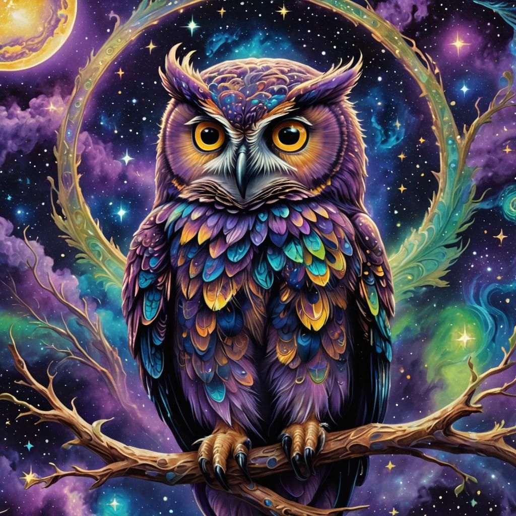 Cosmic Owl in Dreamlike Surrealist Style