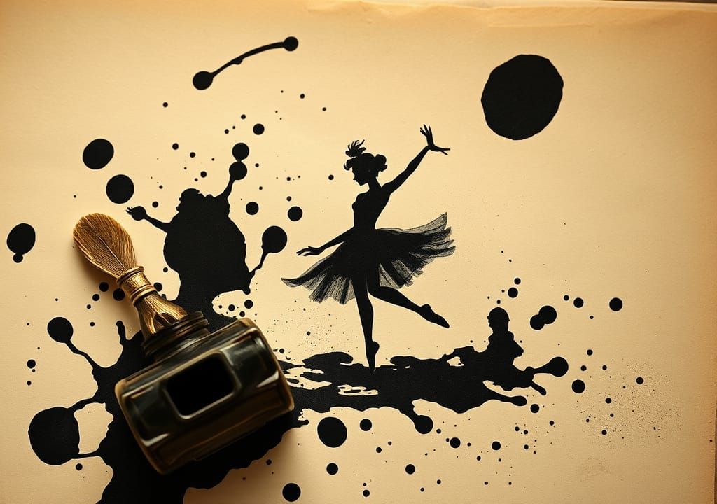 Ink Spill Ballerina: An Impressionist Silhouette