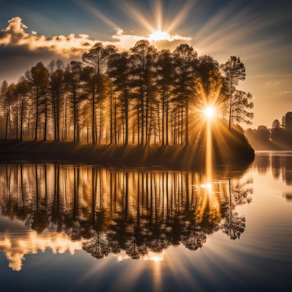 Spectacular Sunlight Reflections on Lake: Professional Photo...